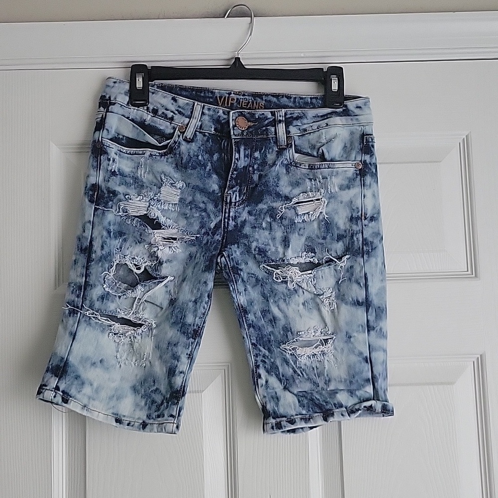 VIP Jeans Distressed Bermuda Denim Shorts